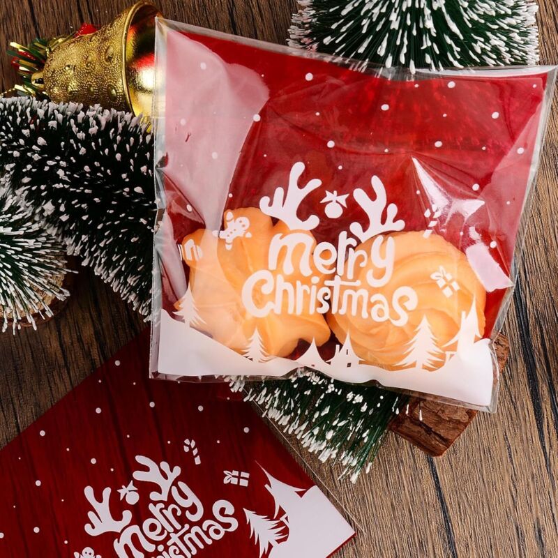 Lot De 100 Sacs En Cellophane De Noël Refermables Avec