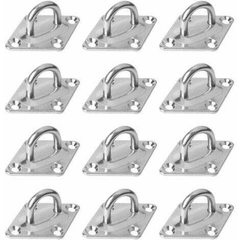 Plaque Oeillet Acier Inoxydable M5 (12Pcs), Plafond Crochet de Pont Plaque de Plafond en Acier Inoxydable Crochets Mural en U Forme pour Bateau, Yoga, Sangle d'entraînement, balançoire, hamac (1/5)