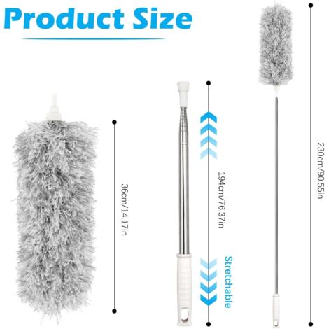 Plumeau Poussière, Plumeau Poussiere Telescopique Plumeau Microfibre Avec Poignee En Acier Inoxydable 254cm De Long Plumeau Lavable Pour Des Ventilateurs De Plafondstores Toile Daraignee 90048405