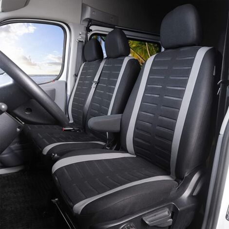Housse Siege Voiture Van Universel Adapté à la Plupart des Camions, Camionnettes et Bus,Conçu pour Avant 2+1 Places Housses de Sièges Universelles en Tissu Lavable,Gris