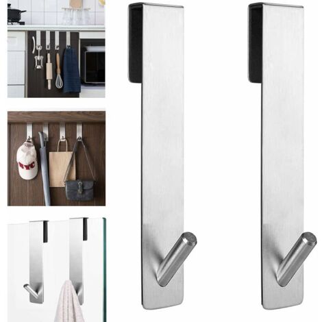 LaBlanc - Paquet de 2 crochets supérieurs de porte – Crochets supérieurs de porte en acier inoxydable avec intérieur antidérapant – Convient pour cuisine, chambre, armoire, salle de bain (1/5)