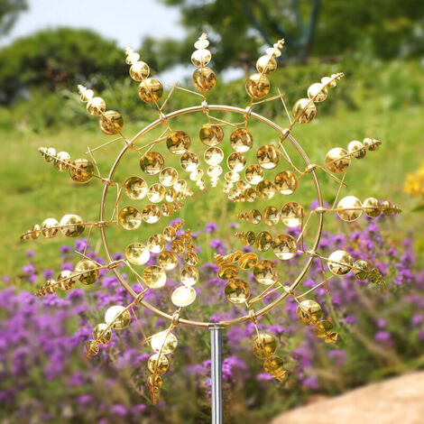 Moulin à Vent En Métal Décoratif Pour Jardin - Double Rotation - Avec Piquet De Fixation - 5