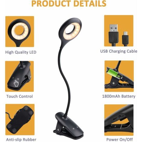 Lampe De Lecture Maxtachi USB Rechargeable - Pour Lire Au Lit, Clip, Lumière Douce