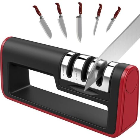 Aiguiseur Couteaux de Cuisine, Affuteur Couteau Professionnel 3 en 1 Base Antidérapante, Système d'Affûtage avec Revêtement en Acier Tungstène Diamant, pour Les Gauchers et Les Droitiers (1/5)