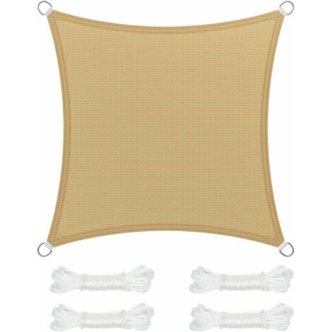 Voile d’Ombrage 3 x 3 m, Protection Solaire en Tissu HDPE, Respirant, Perméable à l’Eau, pour Terrasse, Jardin, Balcon, Camping, Carré, Concave, Jaune Sable (1/5)