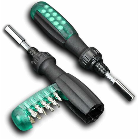 Tournevis à cliquet avec embout magnétique, 10 en 1, petite poche, vert, 1 pièce (1/5)