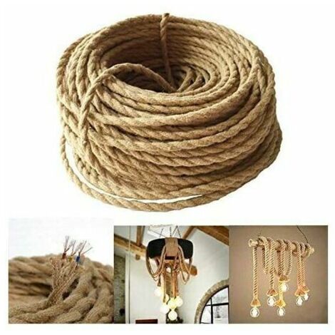 LED Lighting 10m Fil électrique Corde, 2 Cœurs Linge de Câble d'éclairage de Corde Vintage Fil de cuivre recouvert Rétro Tressé Industriel Corde pour DIY Pendentif Lampe (1/5)