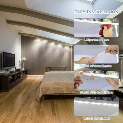 Bande LED Avec Détecteur De Mouvement - 2 Mètres - Alimentation Sur Batterie - Pour Armoire, Escalier - Neuf