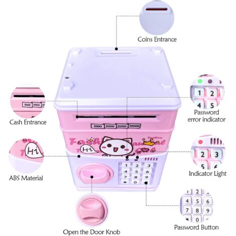Tirelire Électronique Chat Blanc Fraise - Automatique Avec Animation