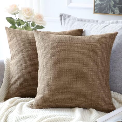 LaBlanc - Housse de Coussin, Lot de 2 en Lin Canapé Taie d'oreiller de Couleur Pure pour Maison Salon Chambre Décoration D'intérieur (Brun, 40x40cm)