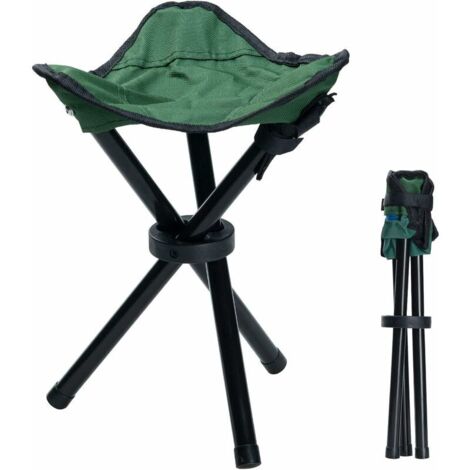 Tabouret Trépied En Bois Pliable – Chaise De Camping, Pêche, Festival – Toile Marron