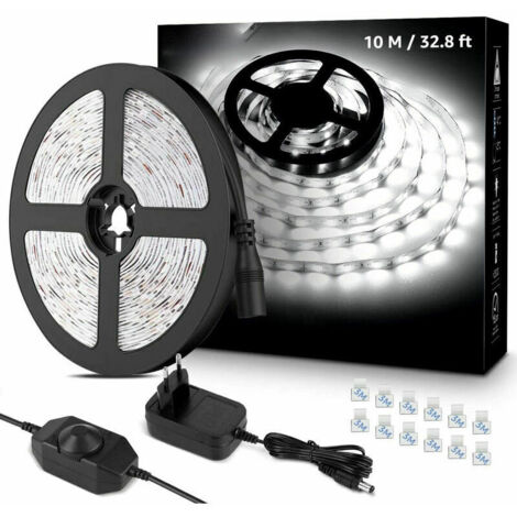 Barre Lumineuse LED 10m, 600 LED SMD 2835 LED Blanc Froid 6000K Barre Lumineuse LED, Barre Lumineuse 16W 2300lm pour Meubles, Escalier, Chambre, Cuisine（2 rouleaux de 5 mètres） (1/5)