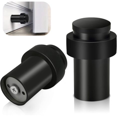 Butoir De Porte Design Noir - 45 Mm - Massif 1,2 Kg - Acier Inoxydable Avec Anneau Caoutchouc