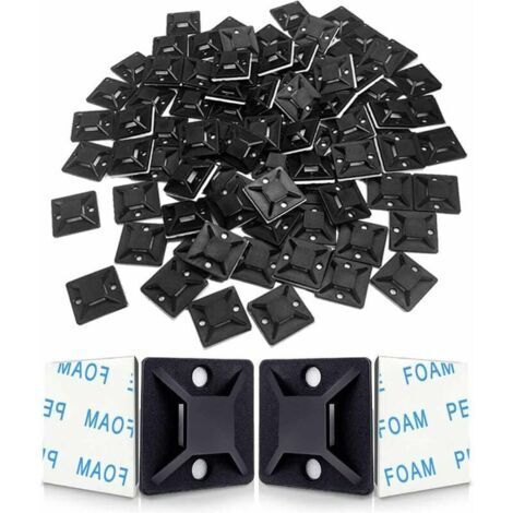 Embases Adhesive pour Attache de Cable Serre-Câbles Auto Adhésif, Support de Serre Câble Plastique, Embase pour Collier de Serrage(120 Pièces 2828mm Noir), (1/5)