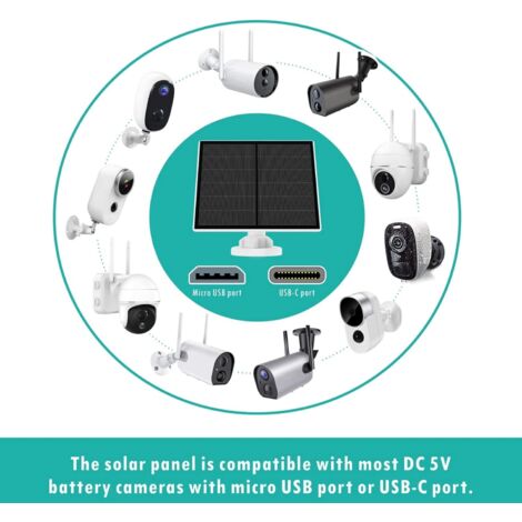 Panneau Solaire Pour Caméra Extérieure, Panneau Solaire étanche IP65 Avec Câble USB De 3 M, Alimentation
