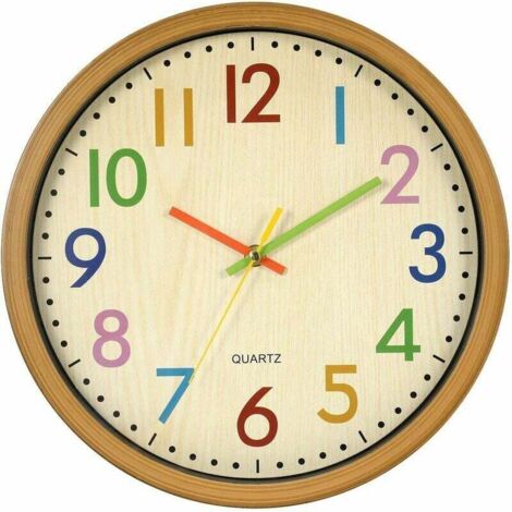 Horloge murale pour enfant - 30 cm - Horloge murale silencieuse - Chiffres colorés - Pas de tic-tac - Facile à lire - Accessoires d'intérieur et décoration (1/5)