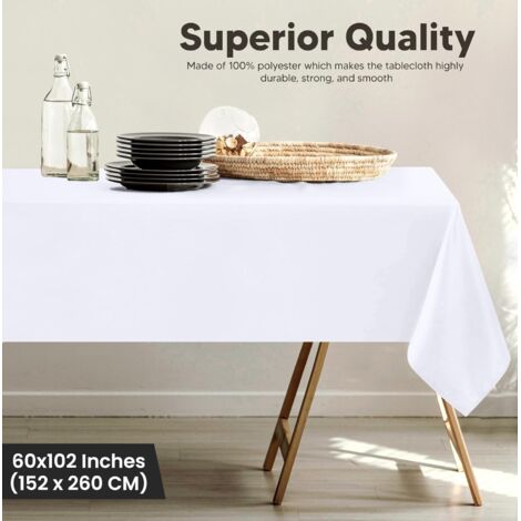 LYAFS Lot De 8 Nappes Rectangulaires Blanches 153x320 Cm – Nappe Polyester Anti-Taches Et Anti-Plis Pour Table 2,4 M, Mariage, Restaurant, Banquet, Fête