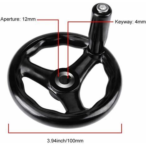 Volant Bakélite 3 Rayons Antidérapant 250 Mm – Manivelle Ergonomique Avec Poignée Pour Tour, Fraiseuse Et Machines-Outils, Noir Robuste