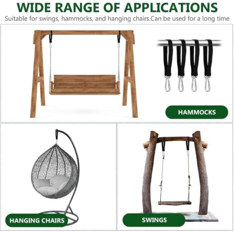 4 Sanglies Hamac/Suspension - Polyester, Charge 300 Kg, 2.5x25 Cm, Avec Anneaux D Et Mousquetons