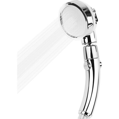 Pommeau de douche avec bouton marche/arrêt, 3 modes de pulvérisation, rotation à 360°, économie d'eau boostée, chromé (1/5)