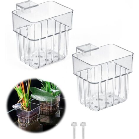 Support Plante D'aquarium, Pot pour Plantes D'Aquarium, Acrylique Transparent Tasses Panier pour Plantes Aquatiques Suspension pour Plantes, Décoration pour Aquarium, 2 Pièces