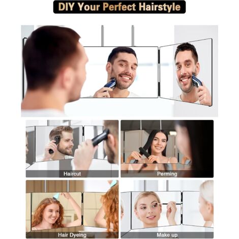 Xespis miroir 360 ° avec éclairage, cosmétique rechargeable, réglable en hauteur, pliable, miroir grossissant 10x, coiffure, maquillage (blanc