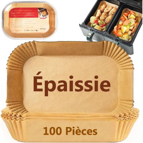 Papier Cuisson pour Ninja Air Fryer, 100 Pièces Épaissi 20x14cm Papier Rectangulair Sulfurisé pour Friteuse, Accessoires Moule pour Ninja AF300EU/AF400EU, Autre Double Compartiment Airfryer (1/5)