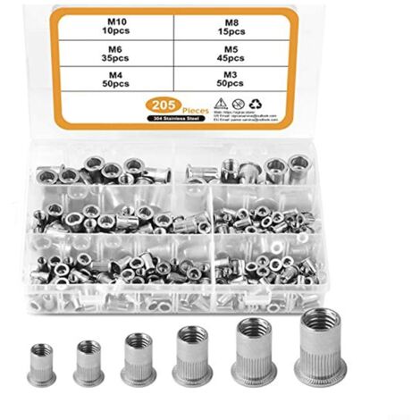 Lot de 205 écrous à rivets robustes en acier inoxydable 304 (1/5)