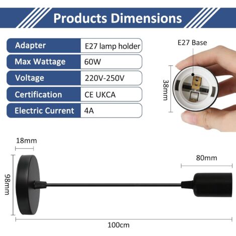 BlueXP Kit Suspension Lampe 2 Pièces E27 - Câble Pendentif Industriel Vintage Chromé