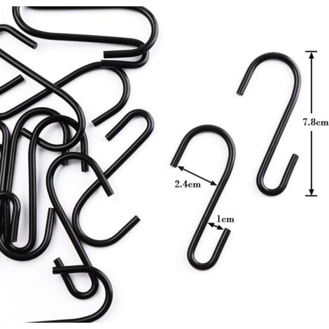 Lot de 20 Crochets en S Acier Inoxydable de Forme de S Crochets en Métal,Multifonctions Crochets en S pour Suspendres pour Cuisine,Salle de Bain,Chambre à Coucher et Bureau,Mat Noir (1/5)