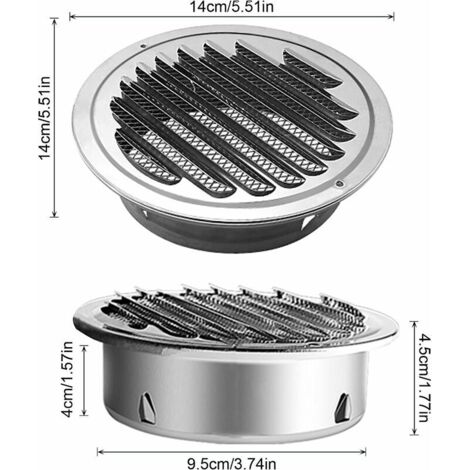 Grille D'Aération Ronde En Acier Inoxydable 100mm - Couvercle Conduit Mural Extérieur Noir Anti-Débris