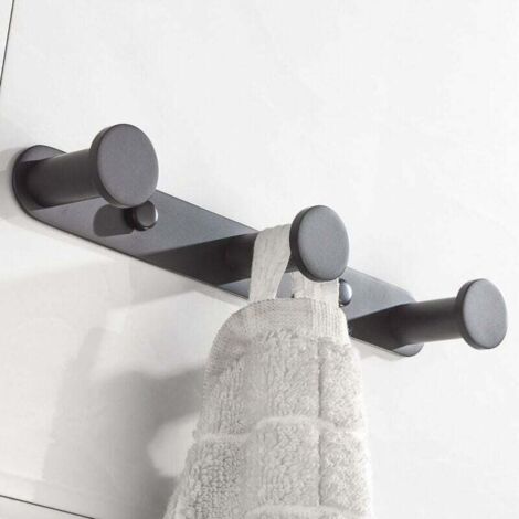 Crochet Mural Patères Porte Manteaux avec 3 Crochets En Acier Inoxydable Pour Porte-manteau, Serviettes, Chapeau Finition Noire Accessoire Toilettes Salle de Bain (1/5)