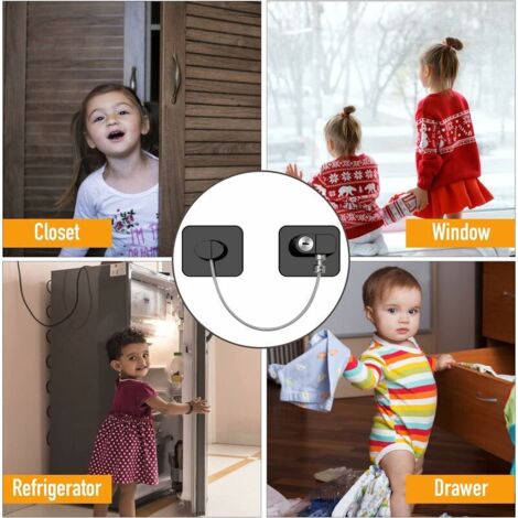 2 Pcs Securite Fenetre Enfant, Serrures Protection Fenetre Enfant Reglable Forte Adhesif Serrure Frigo Pour Bloque Porte Placard Armoire Tiroir Laveuse 82763379