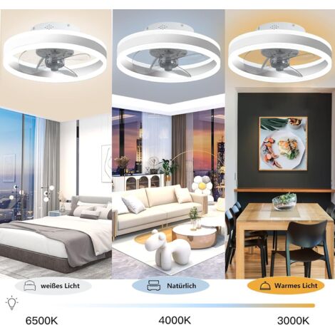 Ventilateur Plafond Avec Télécommande Et Lumière LED - 6 Vitesses, Variateur, Minuterie (blanc)