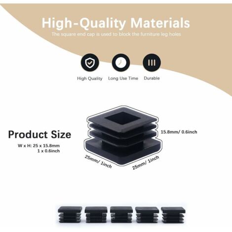 Lot De 200 Bouchons Carrés En Plastique Noir - 2,5x2,5 Cm - Pour Tubes Carrés De 2,5 Cm - Protection Et Finition