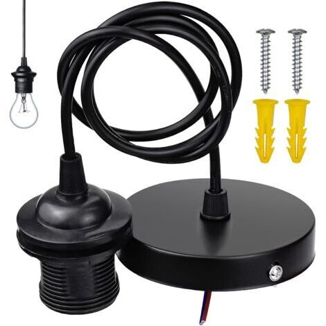 Lot De 2 Suspensions Lampe E27 ZIGefofo 150cm Câble Noir - Douille Plafonnier Avec Tournevis Et Accessoires