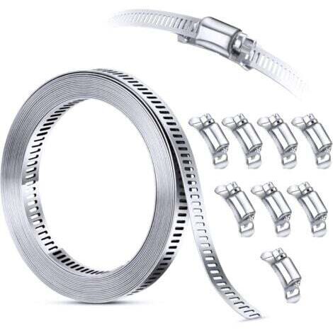 LaBlanc - Kit d'assortiment de colliers de serrage en acier inoxydable 304, 3M découpée sur mesure + 8 attaches plus solides,grande bande d'engrenage à vis sans fin réglable, colliers de serrage à vis (1/5)