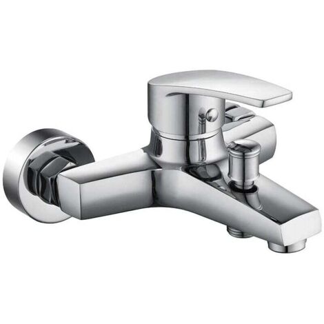 Robinet de baignoire en laiton Durable mitigeur de douche de salle de bain Chrome cuivre Surface montage mural pur Design aérateur démontable (1/5)