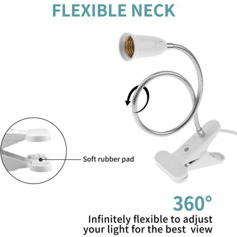 TIMESETL Lot De 2 Lampes à Pince E27 – Col De Cygne Flexible 360°, 45W Max, Interrupteur Intégré, Idéale Lampe De Chevet, Lecture, Bureau Ou Plantes (Sans Ampoule)