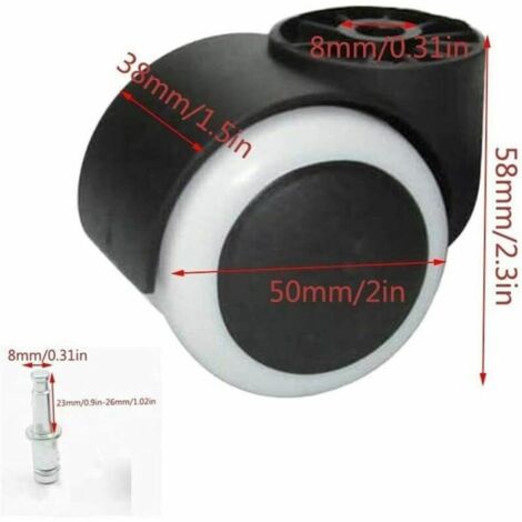 Lot de 5 roulettes de chaise de bureau - 11 mm x 22 mm - Rotation à 360 ° - Sans rayures - Diamètre : 50 mm - Super silencieux et doux - Pour sols durs, parquet, tapis Lot de 5 roulettes de chaise de bureau - 11 mm x 22 mm - Rotation à 360 ° - Sans rayures - Diamètre : 50 mm - Super silencieux et doux - Pour sols durs, parquet, tapis