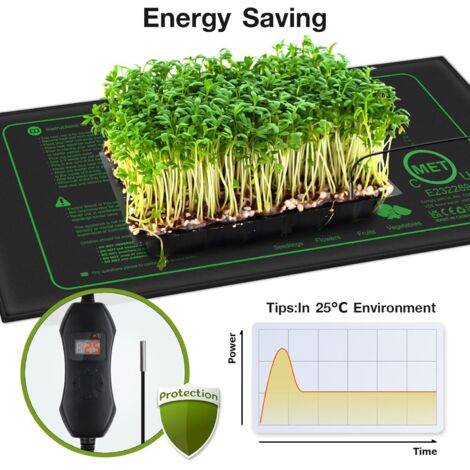 Tapis Chauffant 50W Avec Thermostat - Pour Terrarium, Semis, Serre - Réglage 20-45°C Par 1°C - PVC Imperméable