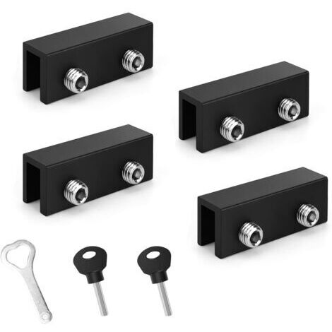 Verrou Baie Coulissante, 4 Pièces Bloque Porte Coulissante Noire, Bloque Fenetre Coulissante Réglable, avec Deux Clés, Verrou Baie Vitrée Coulissante pour Portes et Fenêtres Coulissantes