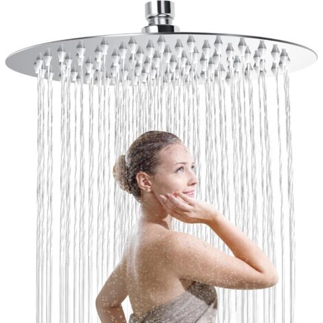 Tete de Douche rond 304 Inox, Pommeau de Douche Anti-Calcaire, Ultra-Mince Haute Pression, Pomme de Douche 8 Pouces, Rotatif 360°, Facile à Installer et à Nettoyer (1/5)