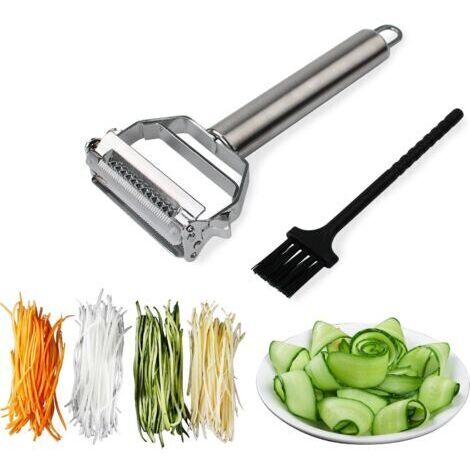 Julienne Éplucheur Cutter trancheuse en acier inoxydable avec brosse de nettoyage Pro pour Carotte de pommes de terre Melon Gadget Légumes Fruits (1/5)