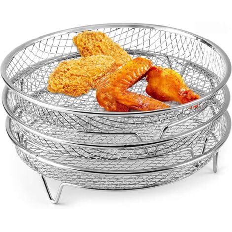 Lot de 3 supports empilables pour friteuse à air comprimé ,Accessoires de friteuse à air comprimé , 20,3 cm ,En acier inoxydable 304,Plateau multicouche pour friteuse à air et four (rond) (1/5)