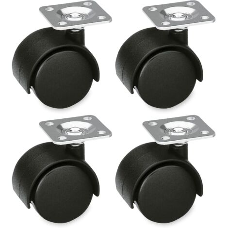 Lot de 4 roulettes pour Meubles avec Plaque en Acier Dimensions : Ø 35 mm Charge Maximale par Roulette : 25 kg Fabriquées en Nylon Couleur Noir sans Frein (1/5)