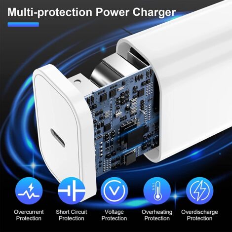 Chargeur IPhone Rapide 20W Double Port (USB-A + USB-C) Avec Câble Lightning 2m | Compatible IPhone 14 à 5, IPad, AirPods