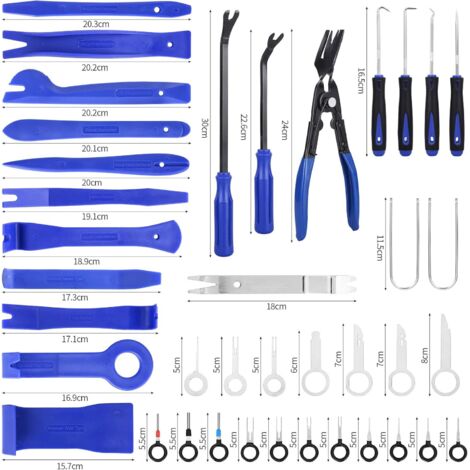 UNIDEAL Kit Complet 39 Pièces Outils Démontage Garniture Auto - Extracteurs Radio, Panneaux Porte, Clips Voiture, Bleu, Sans Rayures