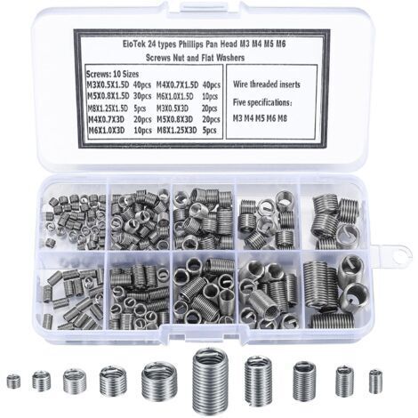 200 Pièces Inserts Filetés Auto-taraudeurs, Vis d'Insertion de Filetage en Acier Inoxydable, M3 M4 M5 M6 M8 Écrou d'Insertion de Filetage à Vis Auto-Taraudeuse pour Réparation Hélicoïdale (1/5)
