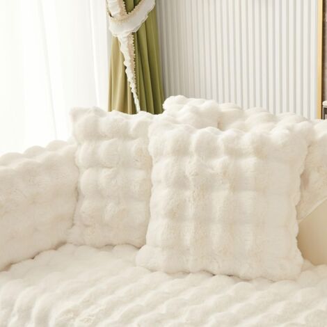 Housse de coussin en peluche douce pour canapé, couleur unie, décoration d’intérieur et unie pour canapé, décoration d'intérieur (beige, housse de coussin lombaire, 30 x 50 cm) (1/4)